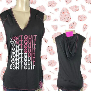 EVCR Jrs XL Black Don't Quit Statement Graphic V-Neck Sleeveless Mesh Hoodie Top